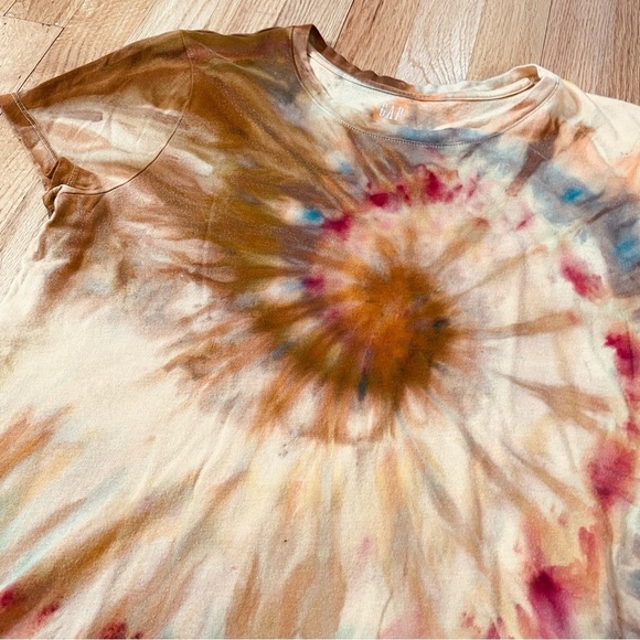 handmade tie dye spiral tshirt ladies large gold brown orange earthtone L - Picture 5 of 6